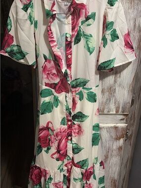 White and Pink Midi Floral Dress